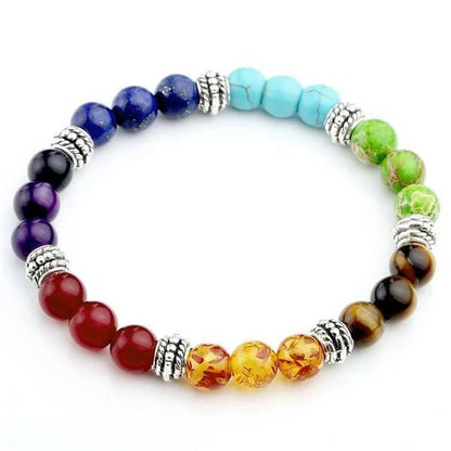 Agate molten rock chakra bracelet with colorful 8mm beads and adjustable string
