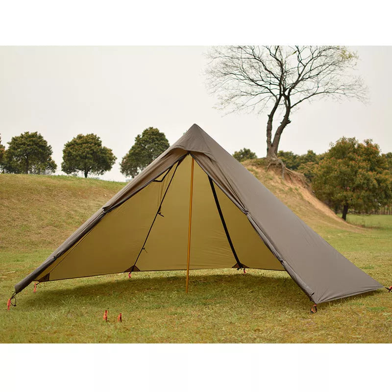 Pyramid outdoor camping tent for 4 people with chimney hole in wolf brown and creamy white