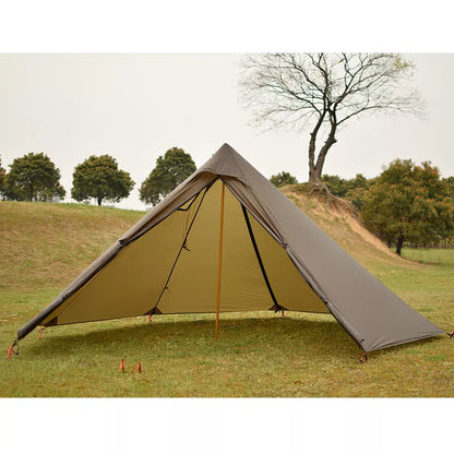 Pyramid outdoor camping tent for 4 people with chimney hole in wolf brown and creamy white