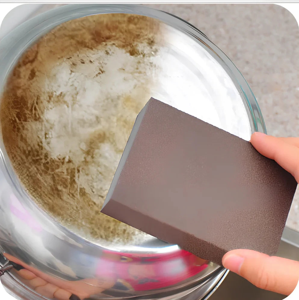 Magic eraser cotton nano emery sponge measuring 10x7x2.5cm with integrated 7cm steel ball for kitchen cleaning