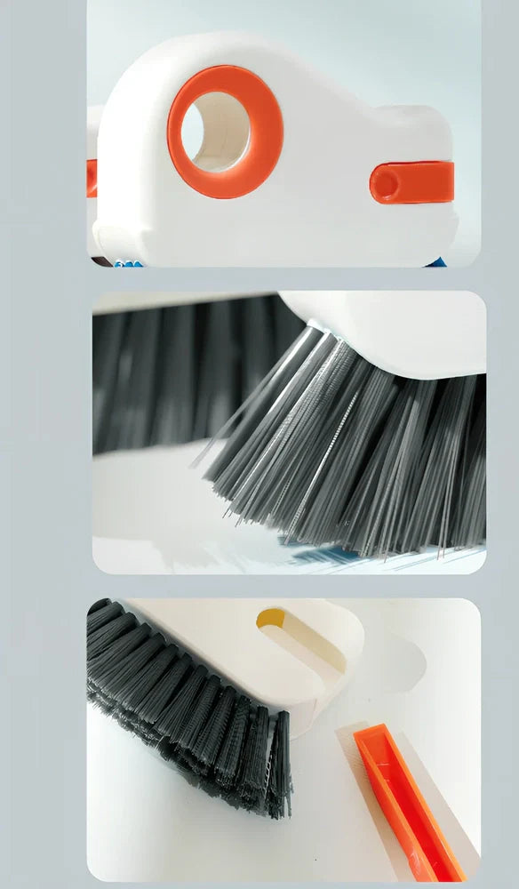 Groove cleaning brush with grey handle and pig bristle head for window track and kitchen cleaning