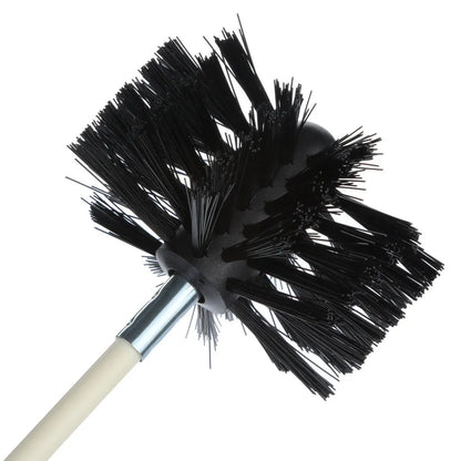 Flexible nylon brush for cleaning inside dryer pipes and range hood ducts, showing brush head and long pole