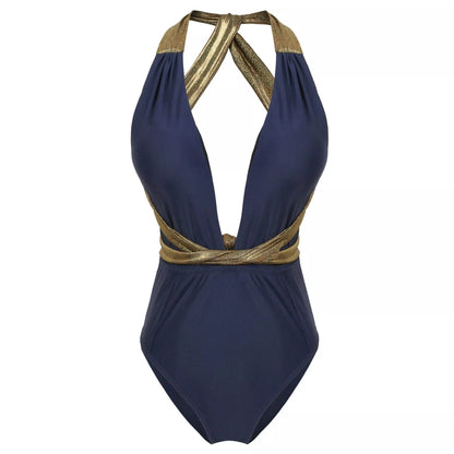 Hollow One Piece Swimsuit in Coffee, Black, and Navy Blue with adjustable fit for sizes S to XL