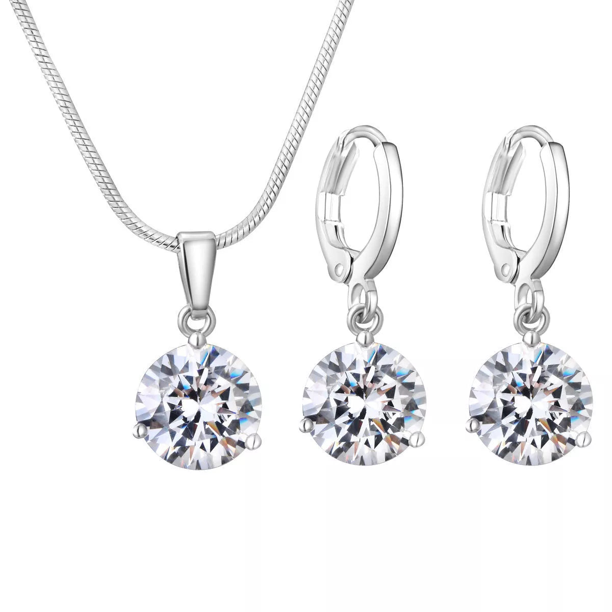 Water Drop Necklace and Earring Set with zircon gemstones in various colors