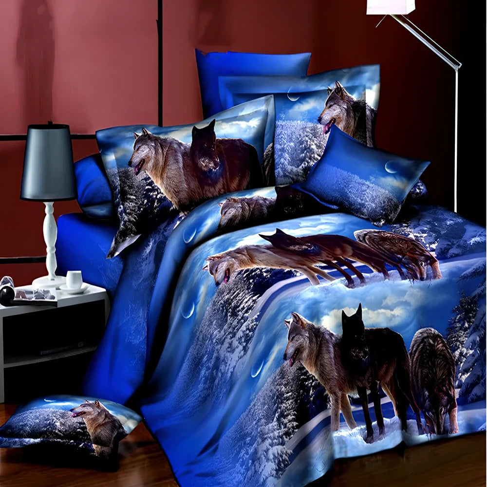 Brushed 3D floral pattern four-piece bedding set with quilt cover, sheets, and pillowcases in blue colour