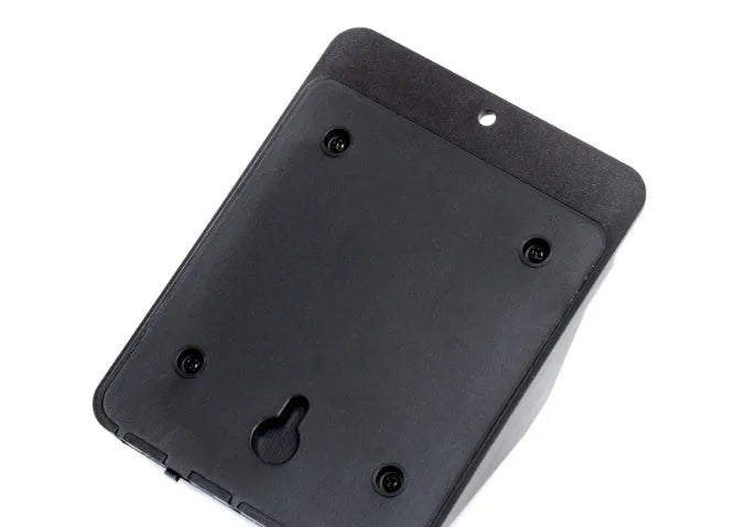 Solar 4 LED sensor lights mounted on a wall, showing 4 LEDs and solar panel, with dimensions 20cm x 10cm x 5cm