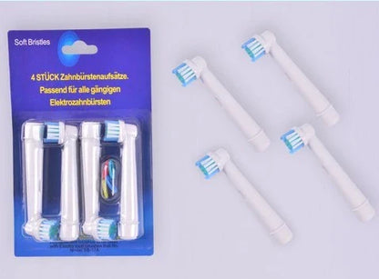 Premium electric toothbrush replacement heads in assorted colors, designed for universal fit with Oral-B and Braun electric toothbrushes.