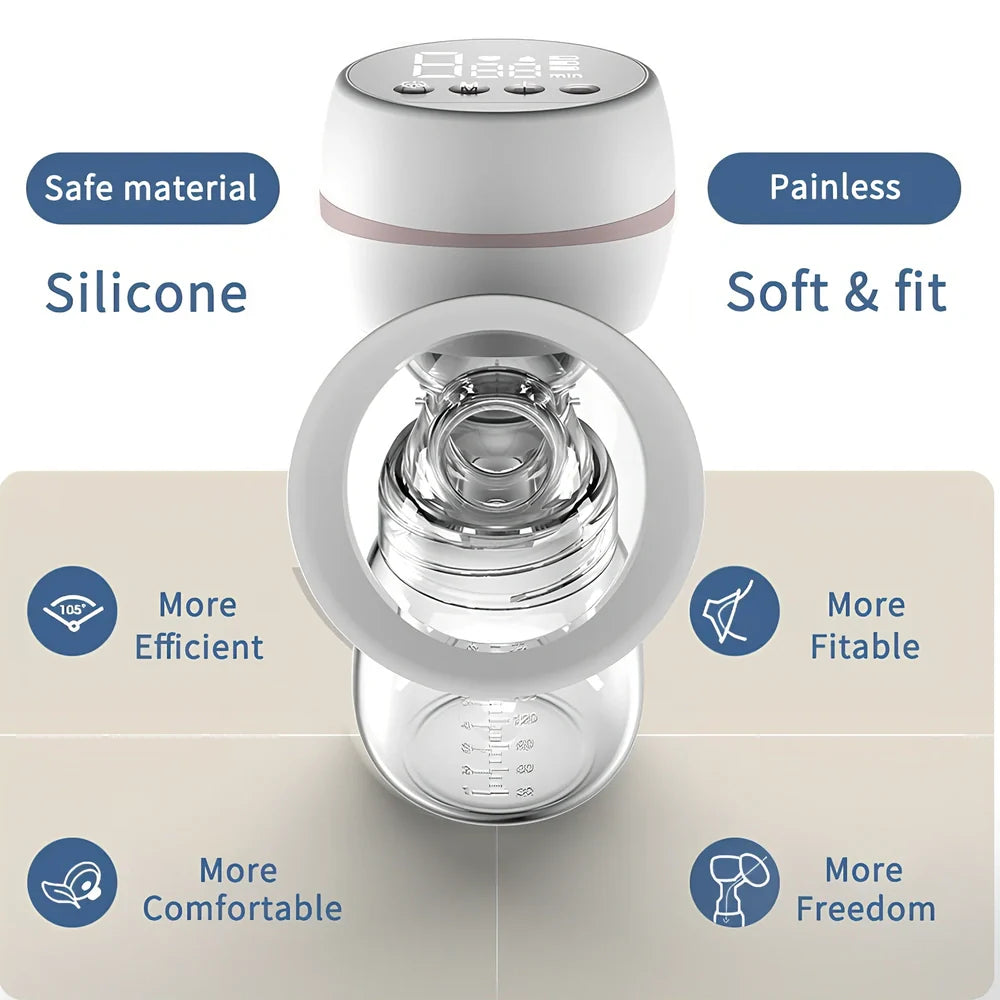 White electric breast pump with silicone shield measuring 8cm wide and 18.5cm tall