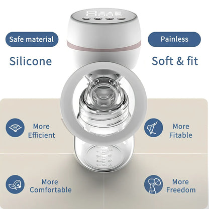 White electric breast pump with silicone shield measuring 8cm wide and 18.5cm tall