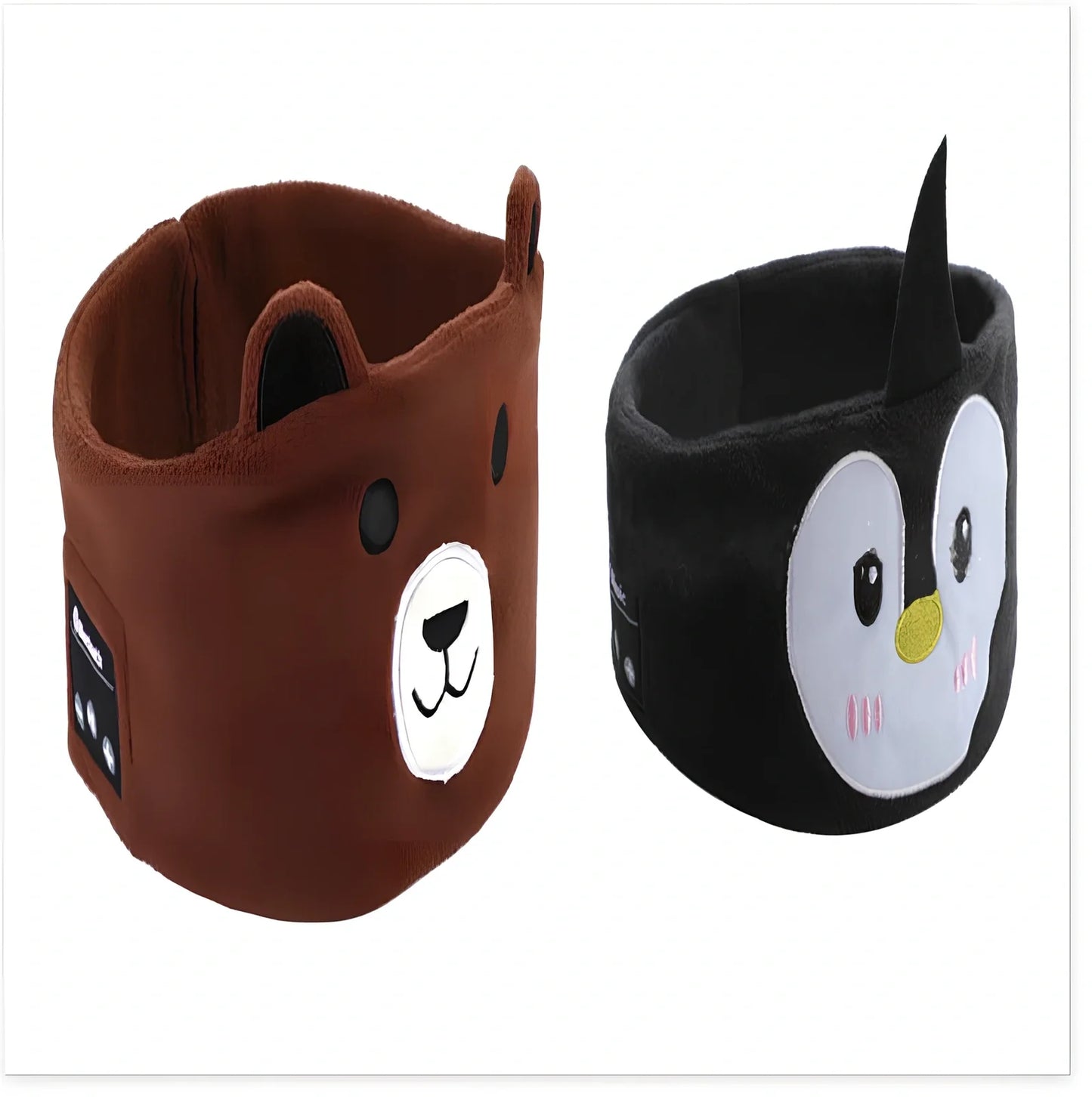 Bluetooth animal headband sleep mask with dinosaur hood showing integrated speakers and wireless design