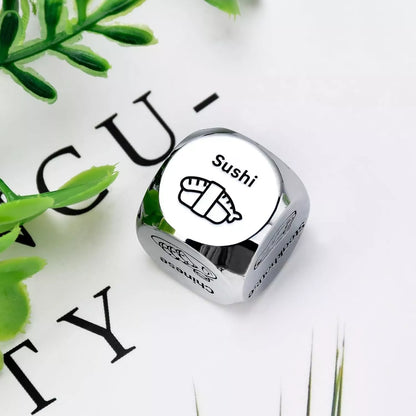 Stainless steel decision dice for couples date night games, silver color, 1.6cm