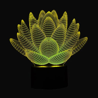 Modern white lotus-shaped LED night light with touch control on a wooden surface.