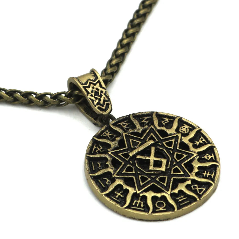 Lunavin ODing retro text logo pendant on an adjustable snake bones chain and leather rope necklace in antique silver.