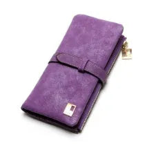 Korean-style retro matte leather long wallet in army green with zip closure and multiple interior card slots