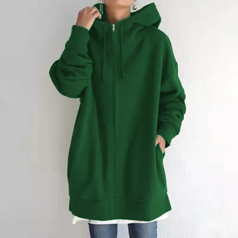 Women's fuzzy full-zip hoodie in various colors, perfect for cool weather comfort and style.