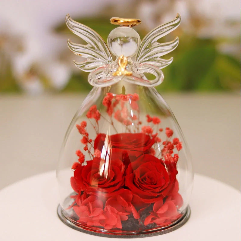 Angel Glass Cover Eternal Flower Gift Box with dried rose inside