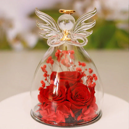 Angel Glass Cover Eternal Flower Gift Box with dried rose inside