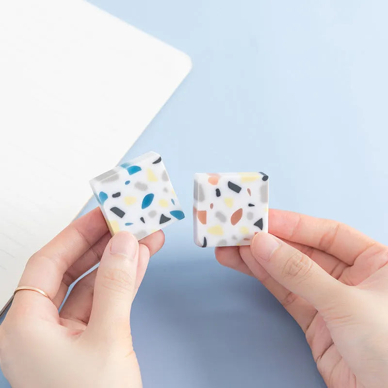 Square PVC eraser with Yuhua stone formulation measuring 36mm