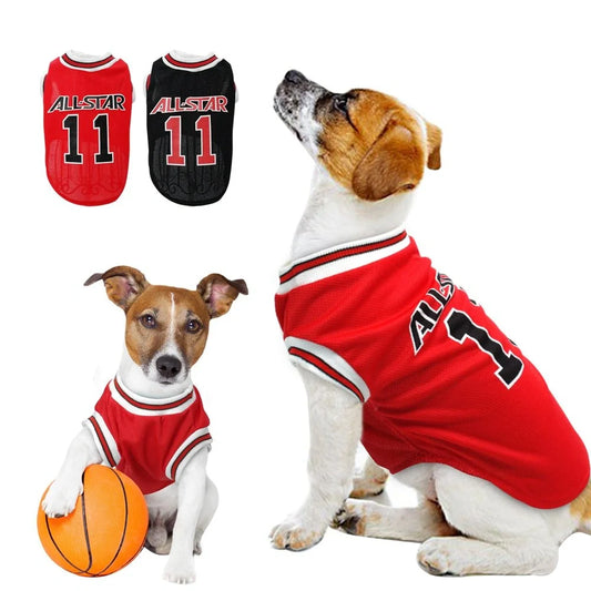 Stylish cotton dog vest for spring and summer in black and red colors