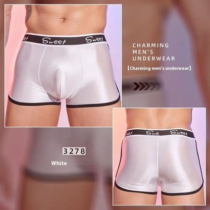 Men's shiny silky nylon boxers in black, white and sapphire blue colours
