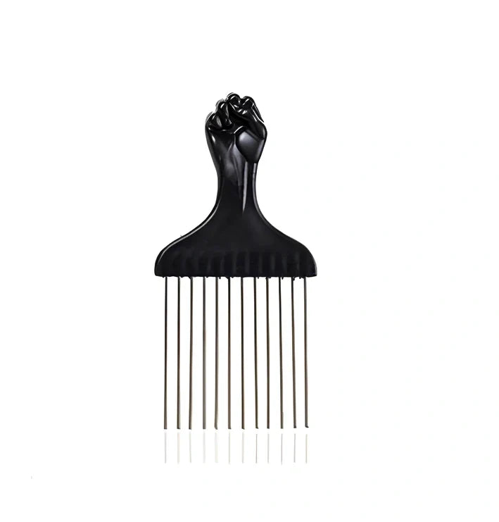 Metal styling comb with steel teeth and anti-slip handle for professional hair styling