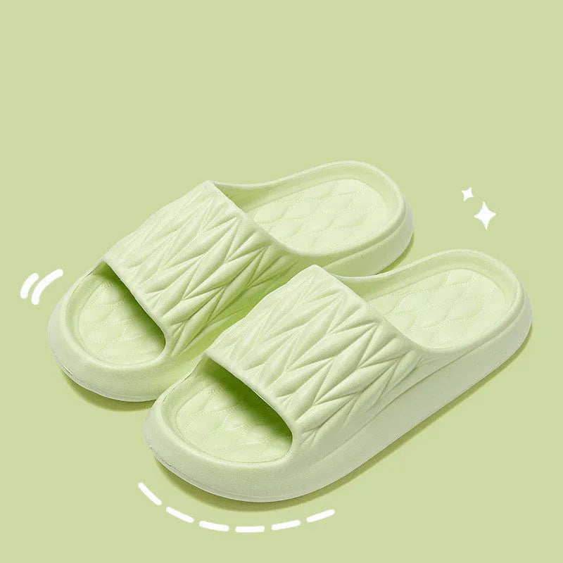 Leaf Texture Design Slippers: EVA Indoor House Shoes with Non-slip Sole and Breathable Upper in UK Sizes 36-45 for Summer Wear