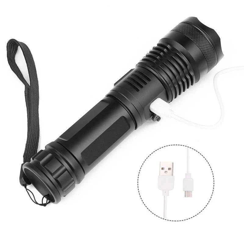 High-Powered Tactical Flashlight with Zoom and USB Charging - Durable, Waterproof, and Rechargeable LED Flashlight