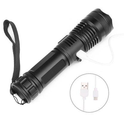 High-Powered Tactical Flashlight with Zoom and USB Charging - Durable, Waterproof, and Rechargeable LED Flashlight