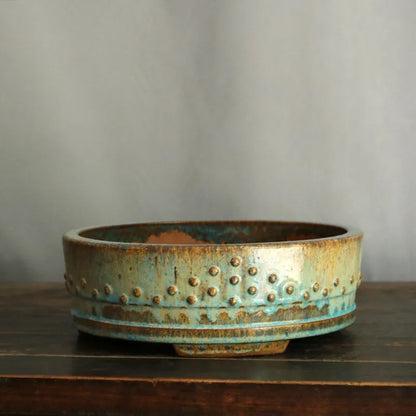 Handmade round ceramic purple sand planter with high temperature firewood glaze finish for flowers and green plants