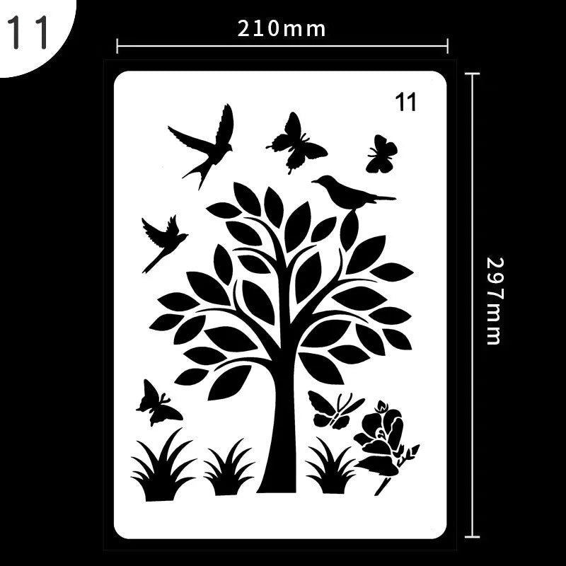 White plastic reusable stencil template with geometric patterns for DIY painting and crafts.
