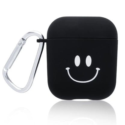 PC material AirPods earphone cover in black and pink with decorative flower and smiley face styles