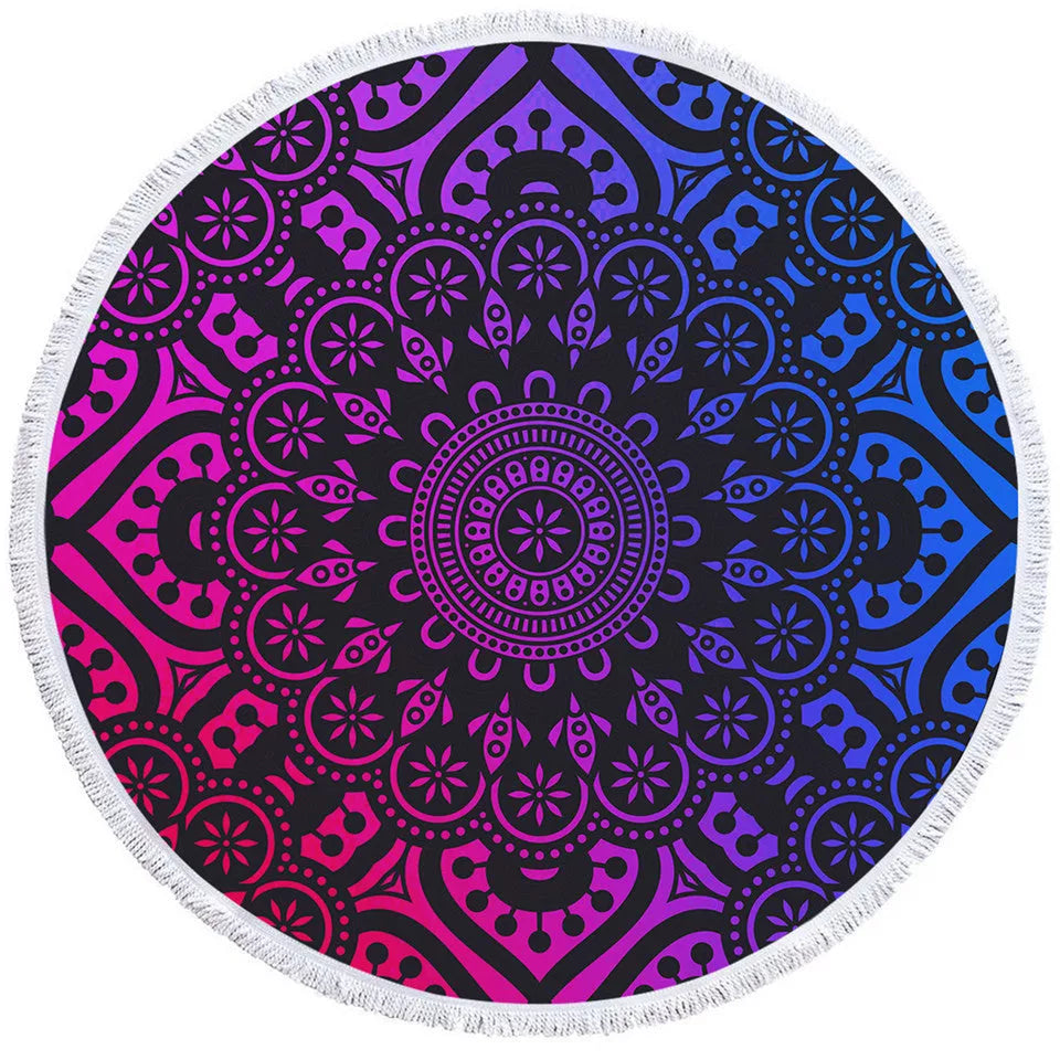 Round printed polyester towel mat for beach, yoga, and home decor with vibrant 3D patterns