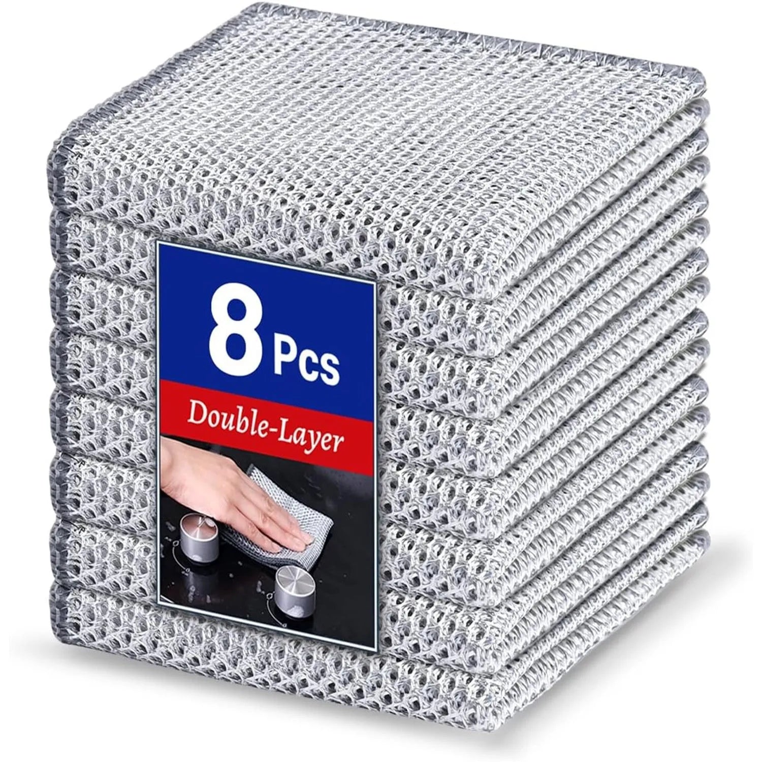 Silver silk rag with steel wire core for cleaning pots and bowls, double-sided design, 20x20cm or 25x25cm size