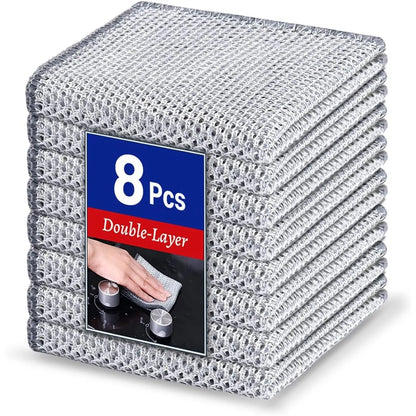 Silver silk rag with steel wire core for cleaning pots and bowls, double-sided design, 20x20cm or 25x25cm size