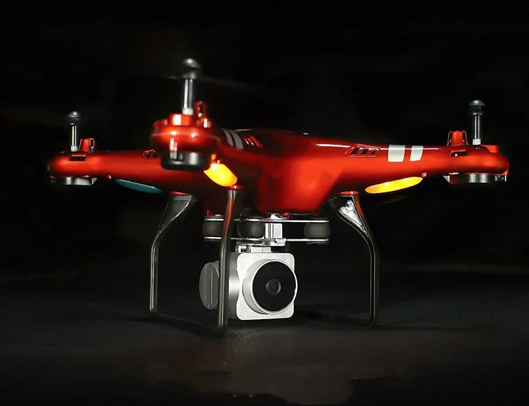 X52 UAV drone with protective frame in black colour, showing camera and bright night light