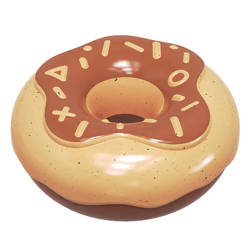 Pink, yellow, or chocolate coloured donut-shaped dog chew toy with textured surface.