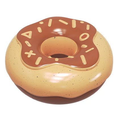 Pink, yellow, or chocolate coloured donut-shaped dog chew toy with textured surface.