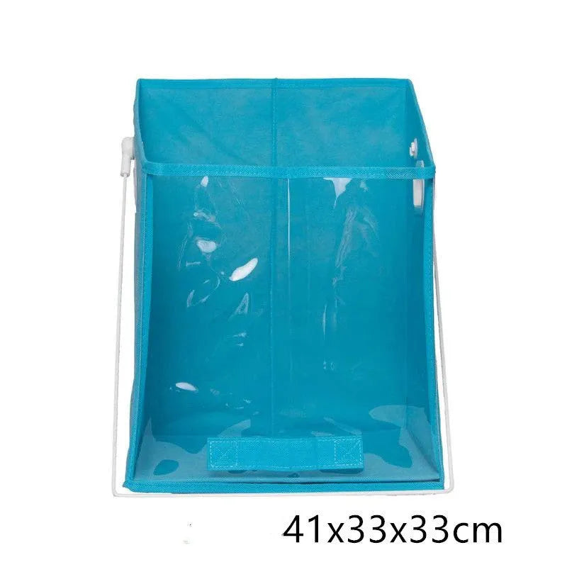 Blue folding detachable storage basket with clear front panel, large 41x33x33cm or small 27x24x24cm, holds 4kg