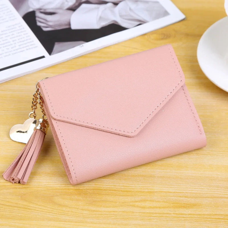 Ladies Long Hair Ball Bow PU Leather Purse in various colors with magnetic buckle