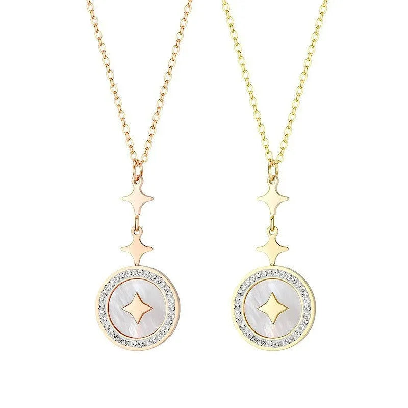 Six-pointed star geometric titanium steel necklace for women with O-ring chain
