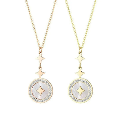 Six-pointed star geometric titanium steel necklace for women with O-ring chain