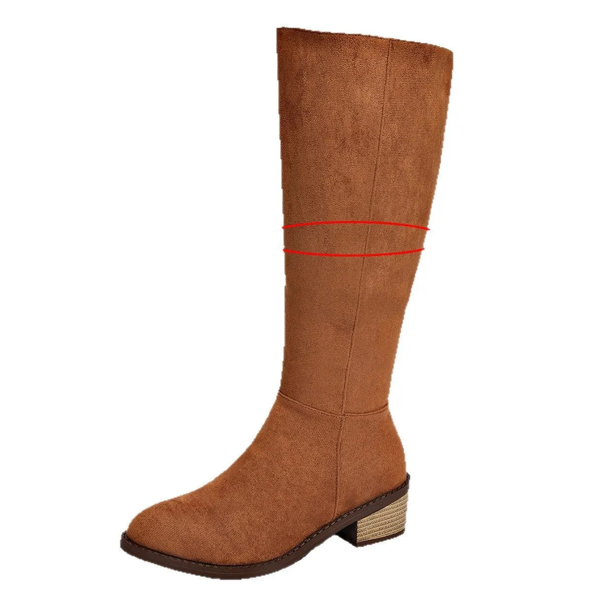 Women's slimming suede boots with side zipper, mid heel, pointed toe, cowhide upper, in khaki black brown.