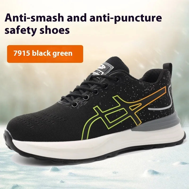 Men's brown leather labour protection safety shoes with a rubber sole.
