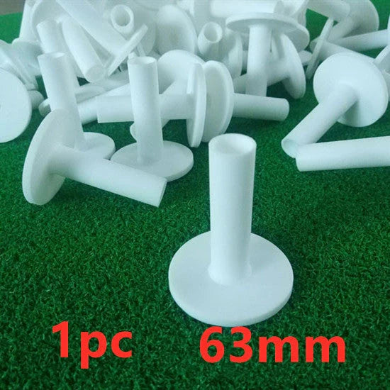 Premium white golf tees with adjustable heights ranging from 42mm to 80mm, presented in a 5-piece set for convenient use on the driving range or golf course