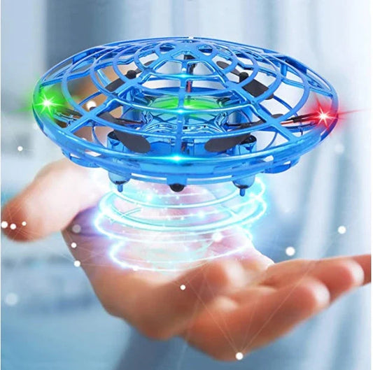 A compact, futuristic-looking mini drone with infrared sensors for safe, intuitive flight control.