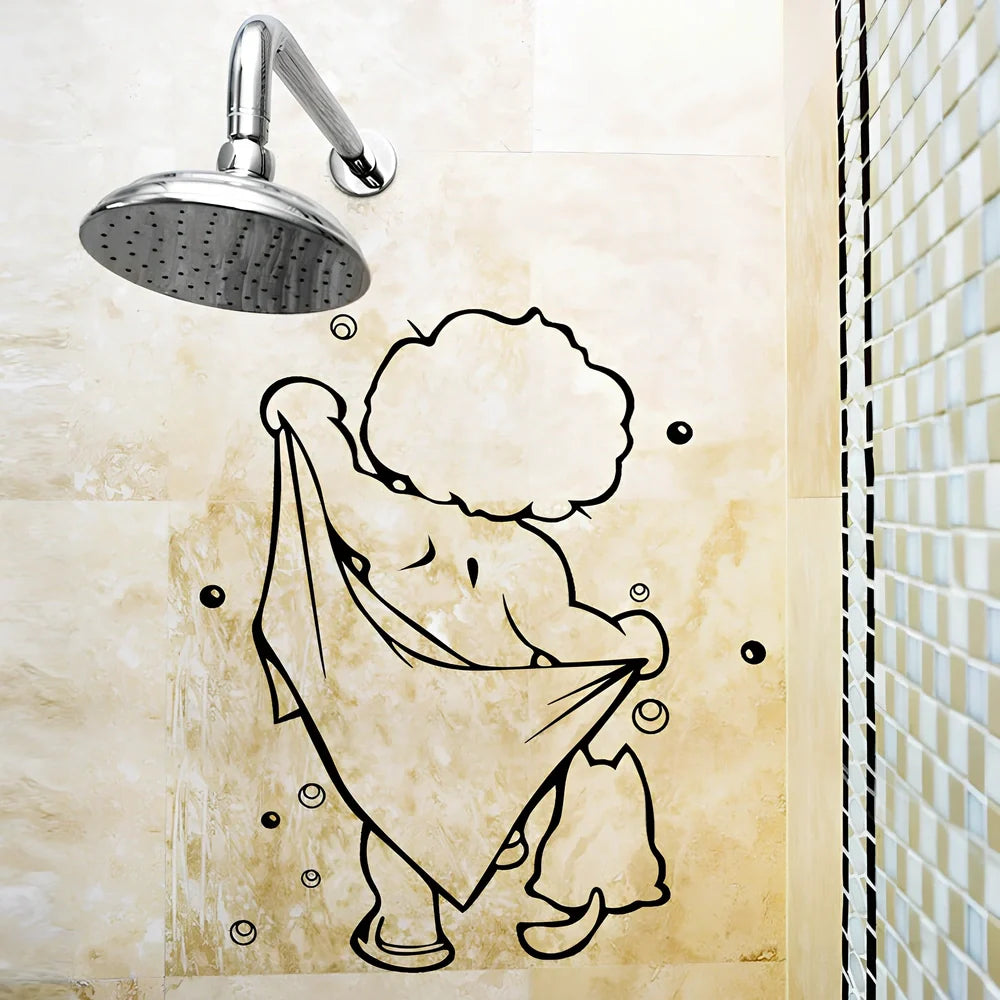 Baby shower bathroom wall sticker with carved design measuring 26cm by 43cm