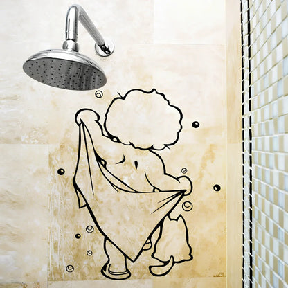 Baby shower bathroom wall sticker with carved design measuring 26cm by 43cm