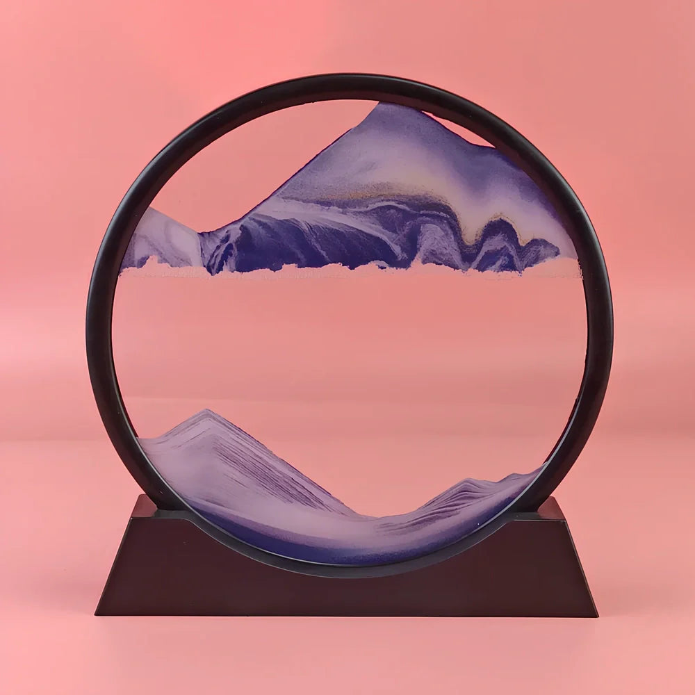 7-inch 3D quicksand painting ornament in blue with 18cm dynamic sand flow inside polished glass frame, 19cm tall