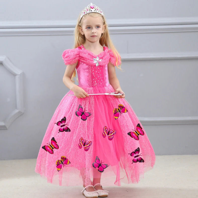 Halloween children's princess dress in blue colour with short sleeves and 100% cotton fabric