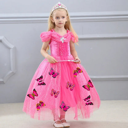 Halloween children's princess dress in blue colour with short sleeves and 100% cotton fabric